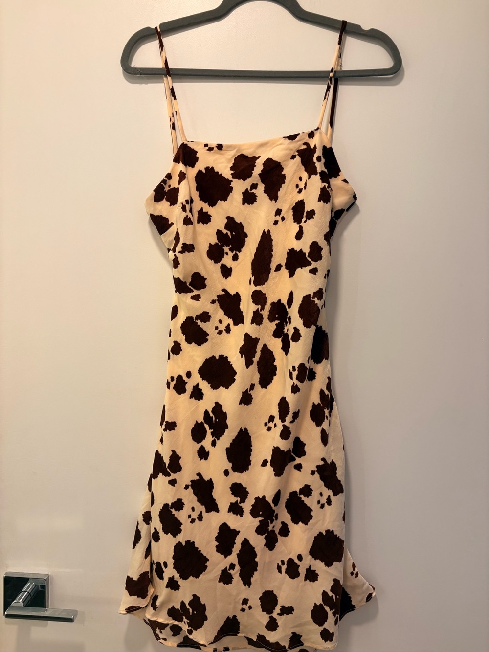 Cow Print Slip Mini Dress in Cream and Brown